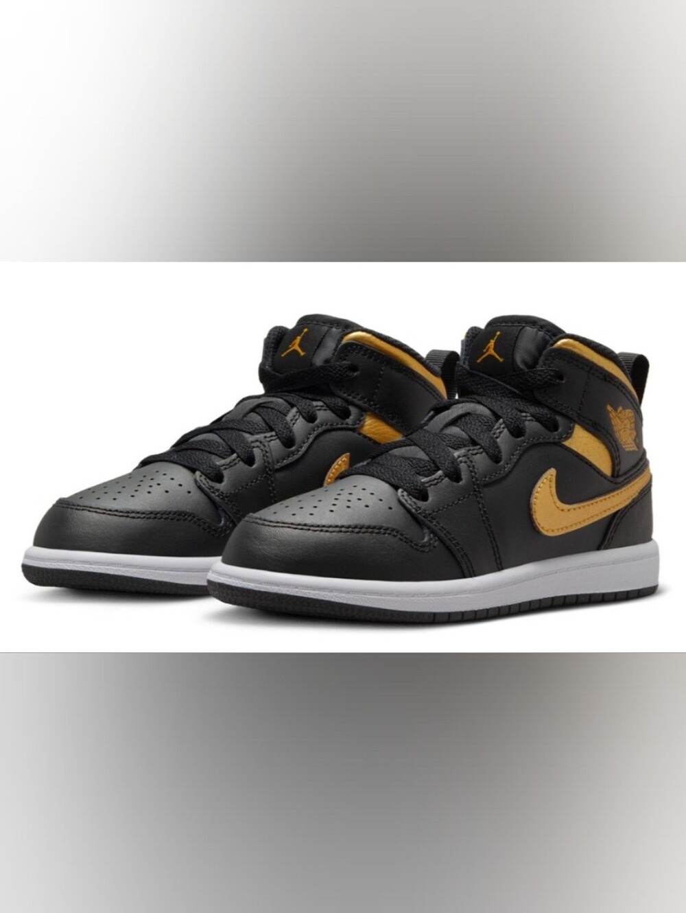 Jordan 1 Mid (Black / Metallic Gold-White) PS Low-Top Sneakers Size 11C Like New